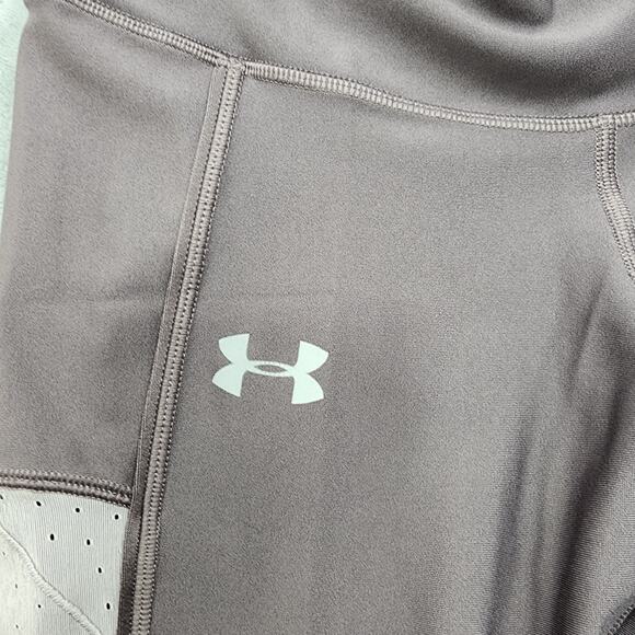 Under Armour Leggings Womens L Purple Heatgear Compression Fly Fast Crop Workout - Picture 2 of 14